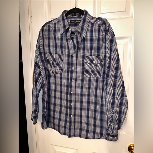 Beverly Hills Polo Club 2X Men's Shirt Button Up Long Sleeve Gray Teal Plaid - Picture 1 of 6
